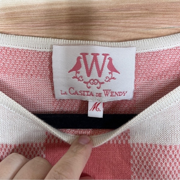 La Casita de Wendy pink and cream buffalo check box knit top - Picture 6 of 7
